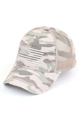 C.C AMERICAN FLAG EMBROIDERY CAMO BASEBALL CAP from Madeline Love