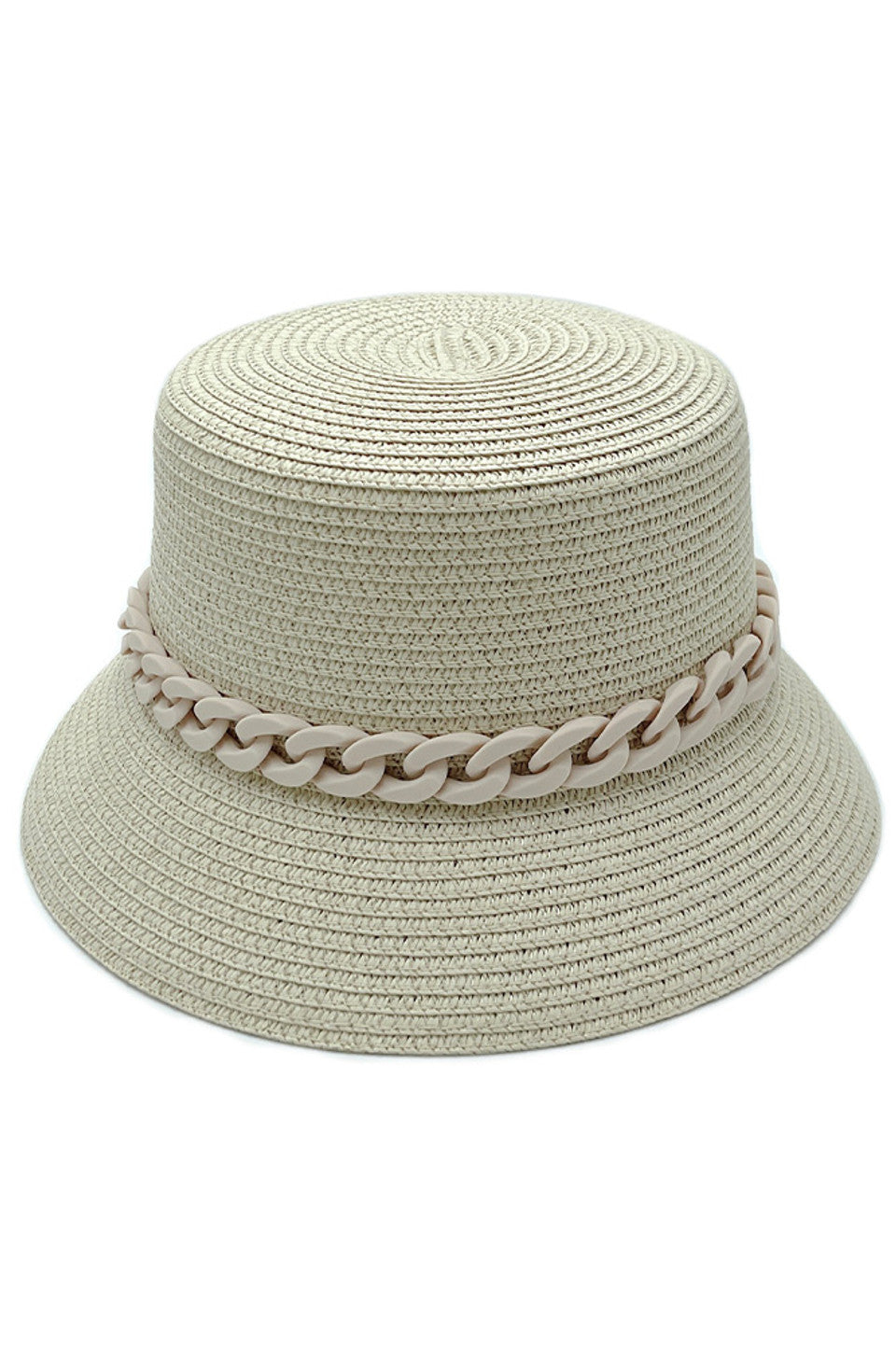 CHAIN BAND STRAW BUCKET HAT from Madeline Love