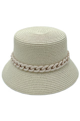 CHAIN BAND STRAW BUCKET HAT from Madeline Love