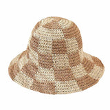 Checkerboard Patterned Straw Bucket Hat from Madeline Love