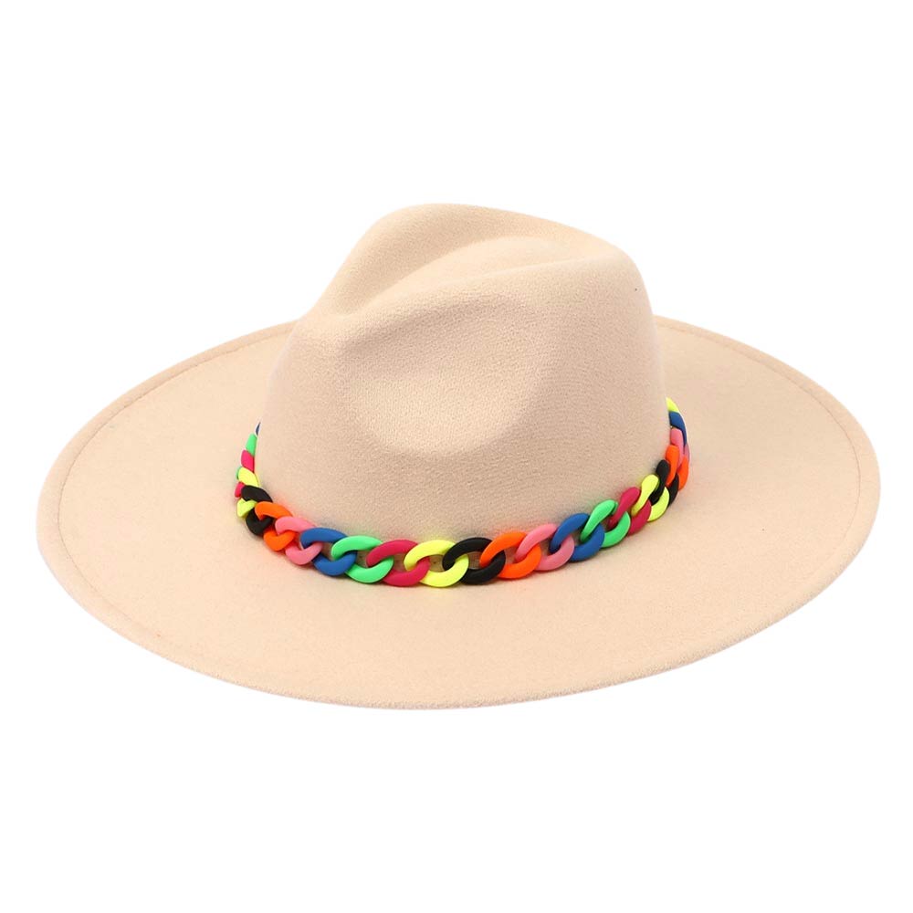 Colorful Chain Accented Solid Panama Hat from Madeline Love