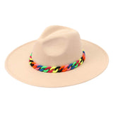 Colorful Chain Accented Solid Panama Hat from Madeline Love