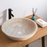 Beige Travertine Above Vanity Bathroom Vessel Sink Honed and Filled (D)18" (H)6" From Villohome