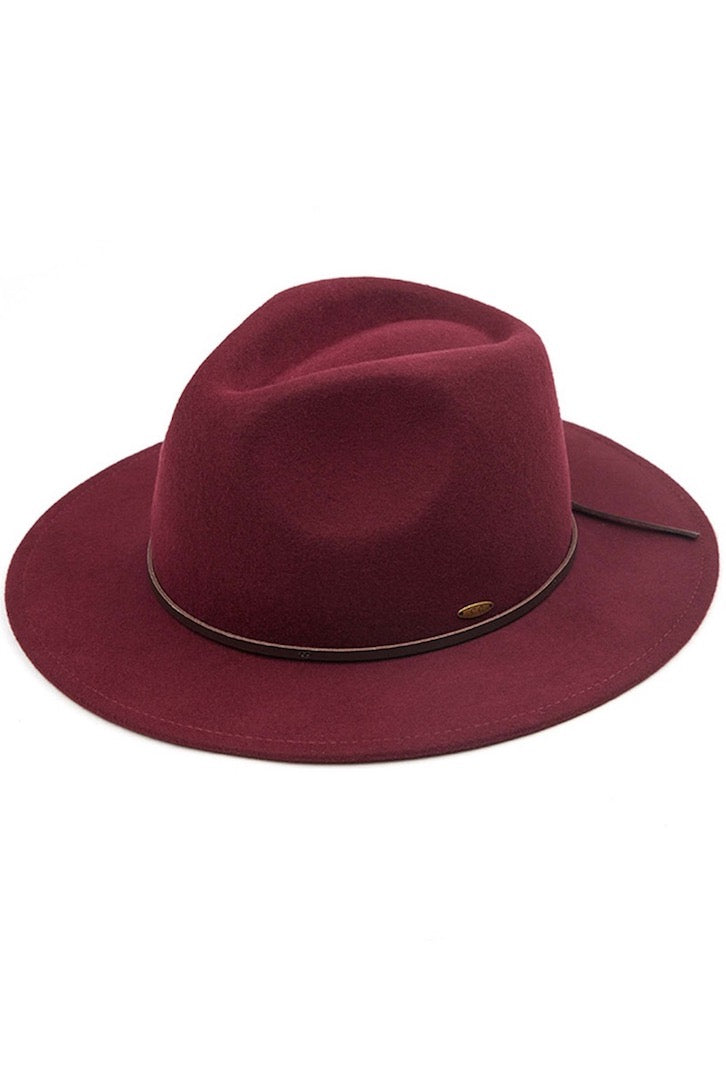 C.C Wool Felt Detailed Panama Hat Leather Bow Trim from Madeline Love