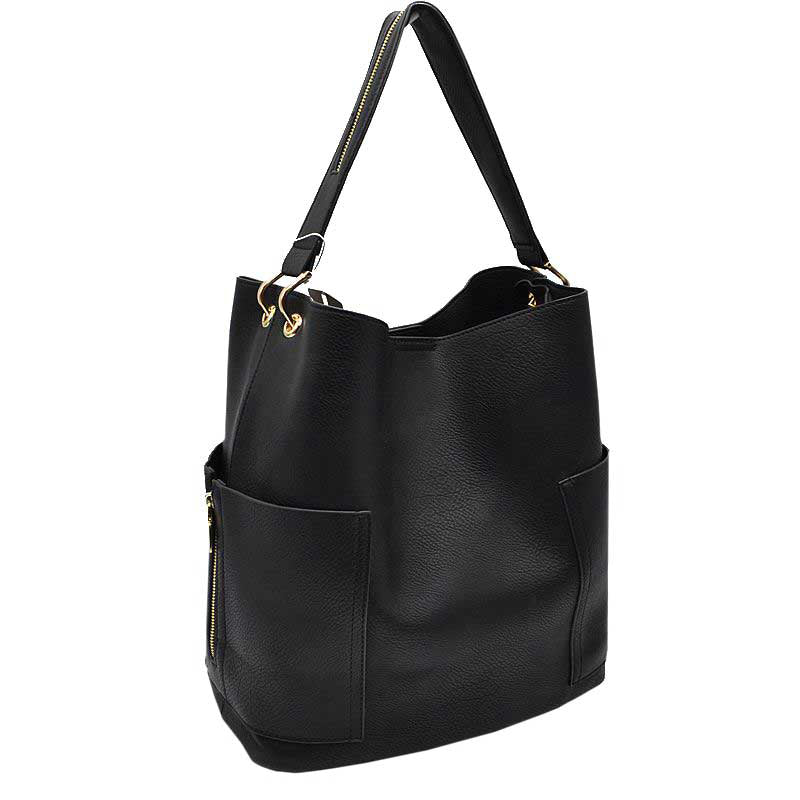 2-in-1 Chic Satchel Side Pocket Bucket Bag with Long Strap from Madeline Love