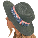 American USA Flag Band Panama Straw Sun Hat from Madeline Love