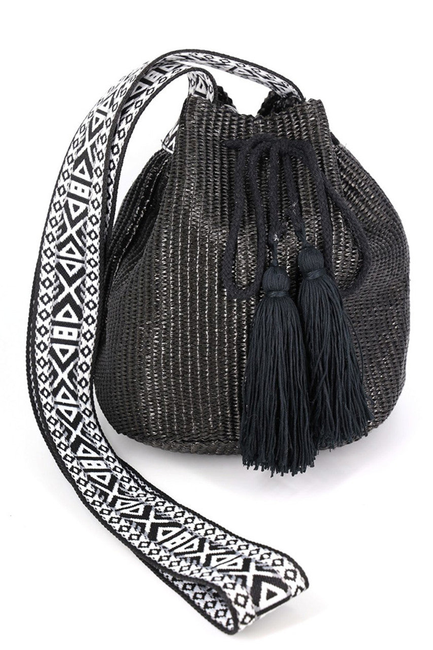 Aztec Pattern Strap Solid Bucket Bag from Madeline Love