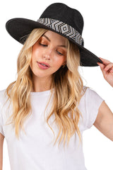 Aztec Tribal Pattern Band Straw Summer Sun Hat from Madeline Love