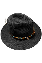 Bead Trim Solid Panama Hat from Madeline Love