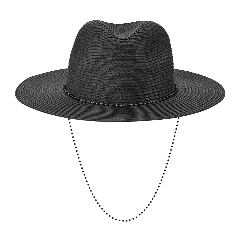 Beaded Chin Tie Straw Sun Hat from Madeline Love