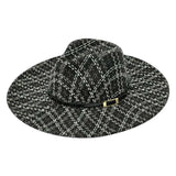 Belt Band Accented Check Patterned Panama Hat from Madeline Love