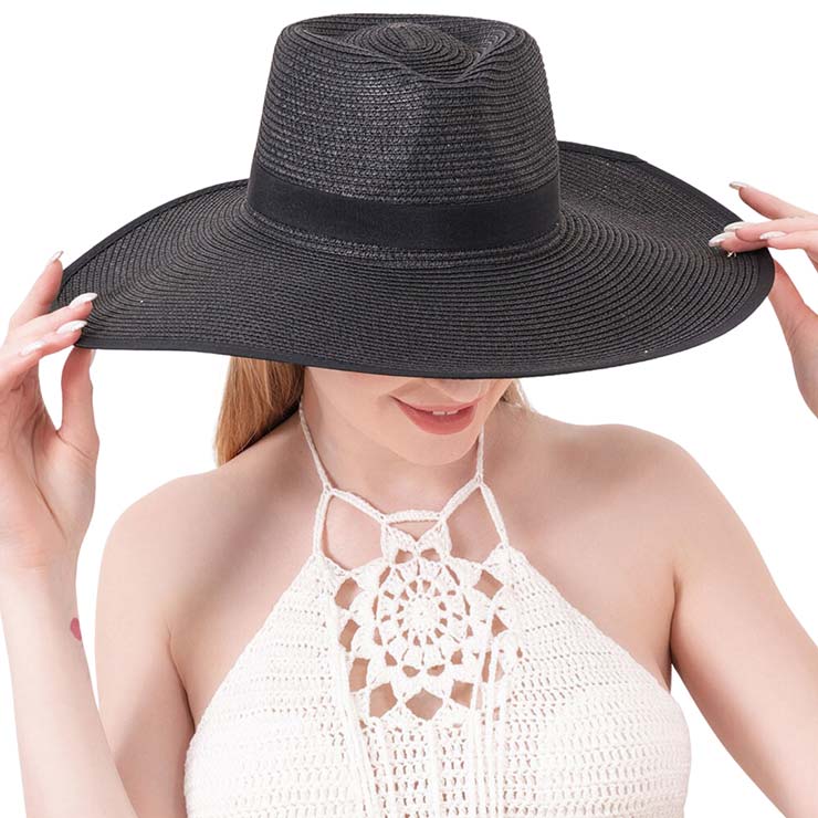 Black Band Trimmed Straw Sun Hat from Madeline Love