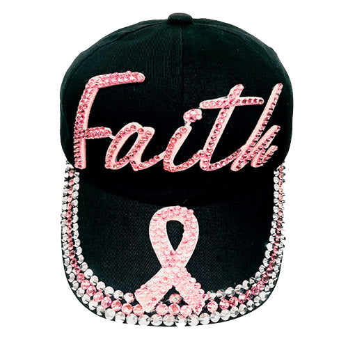 Bling Pink Ribbon Faith Message Baseball Cap from Madeline Love