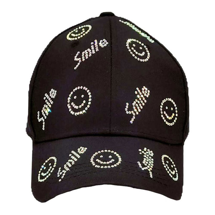 Bling Smile Message Smile Face Patterned Baseball Cap from Madeline Love