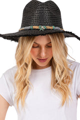 Braided Starfish Band Frayed Straw Summer Sun Hat from Madeline Love