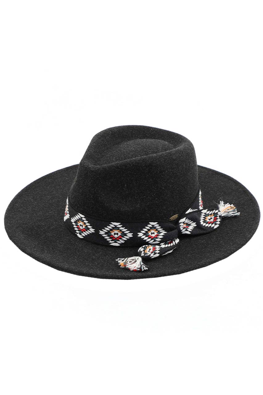 C.C Aztec Trim Band Vegan Felt Panama Hat from Madeline Love