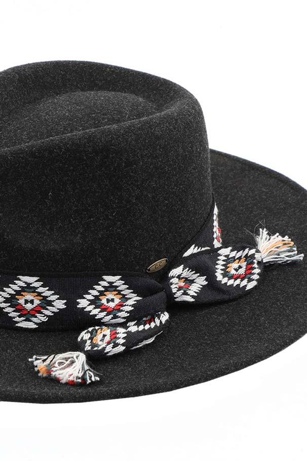 C.C Aztec Trim Band Vegan Felt Panama Hat from Madeline Love