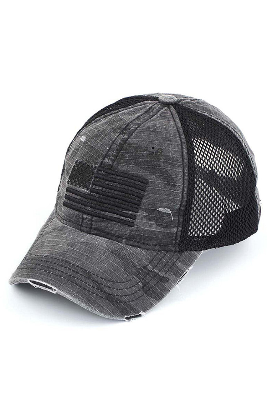 C.C AMERICAN FLAG EMBROIDERY CAMO BASEBALL CAP from Madeline Love