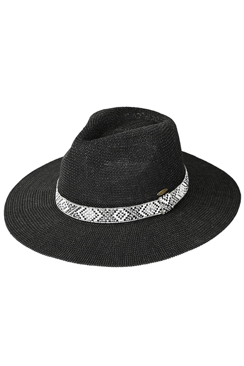 C.C Aztec Beads Trim Band Panama Hat from Madeline Love