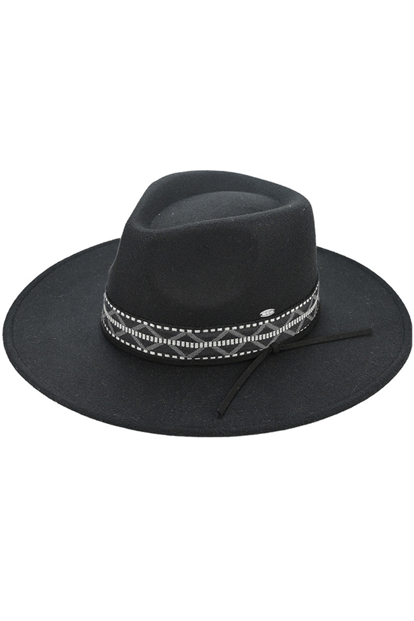 C.C Geometric Trim Band Vegan Felt Panama Hat from Madeline Love