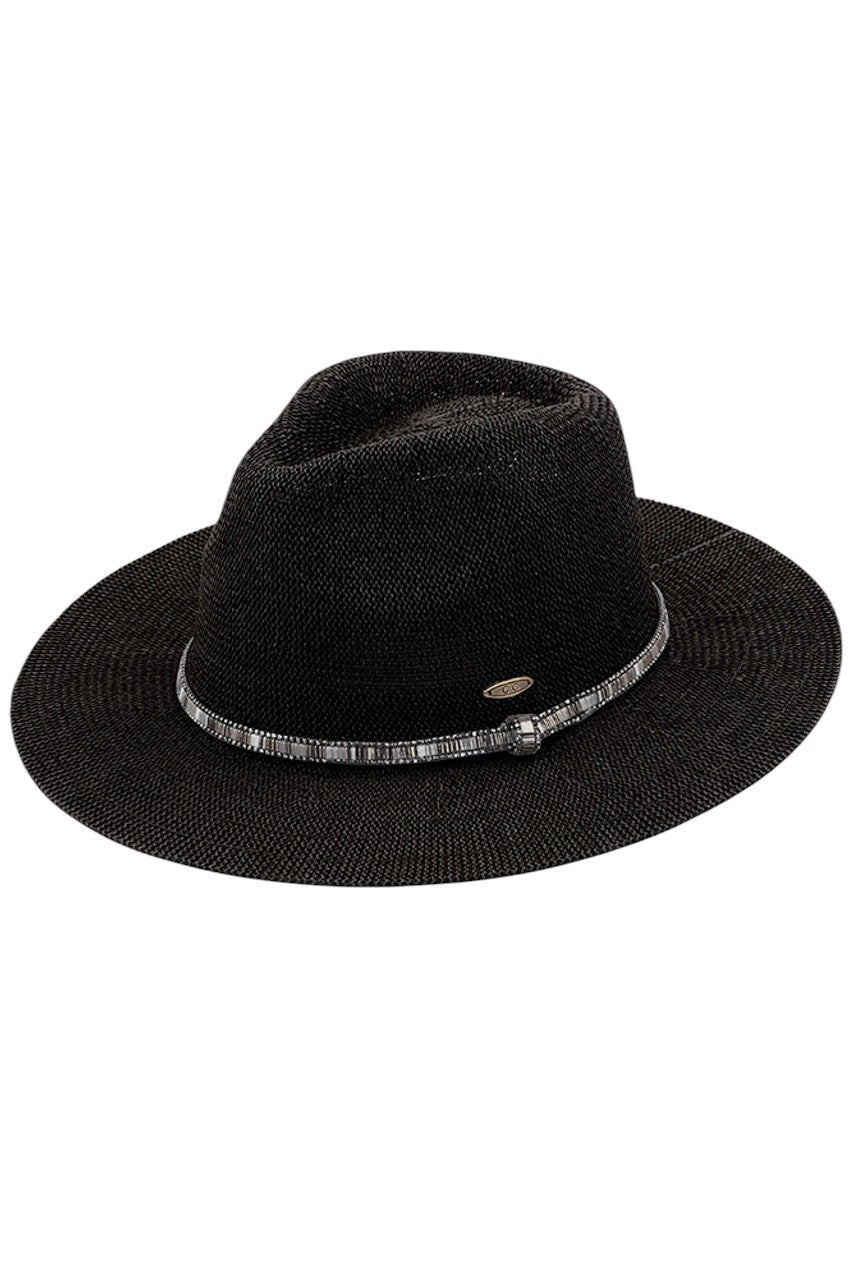C.C MULTI THREAD RHINESTONE TRIM BAND PANAMA HAT from Madeline Love