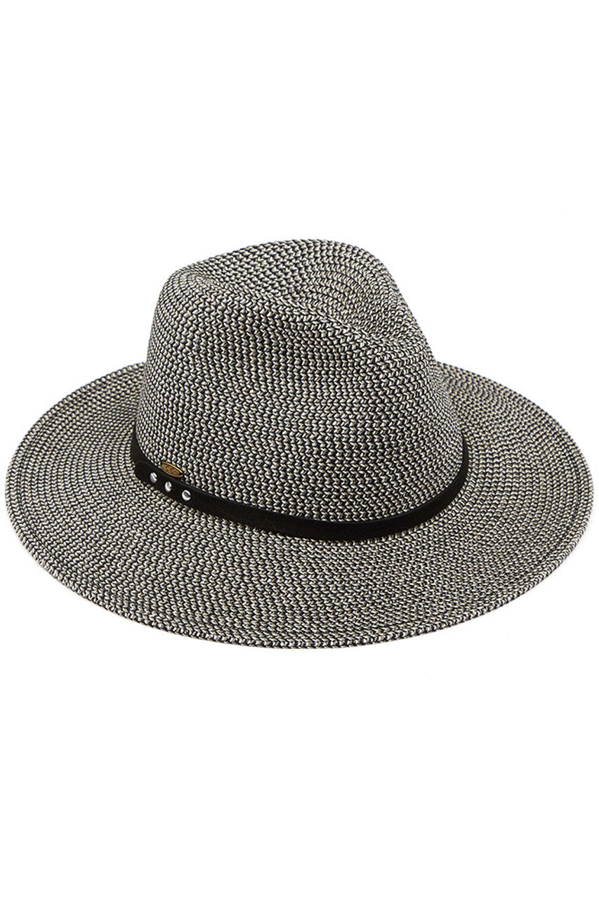 C.C SUEDE BAND TRIM PANAMA SUN HAT from Madeline Love