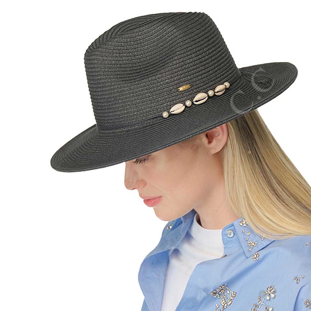 C.C Shell And Pearl Trim Band Panama Sun Hat from Madeline Love