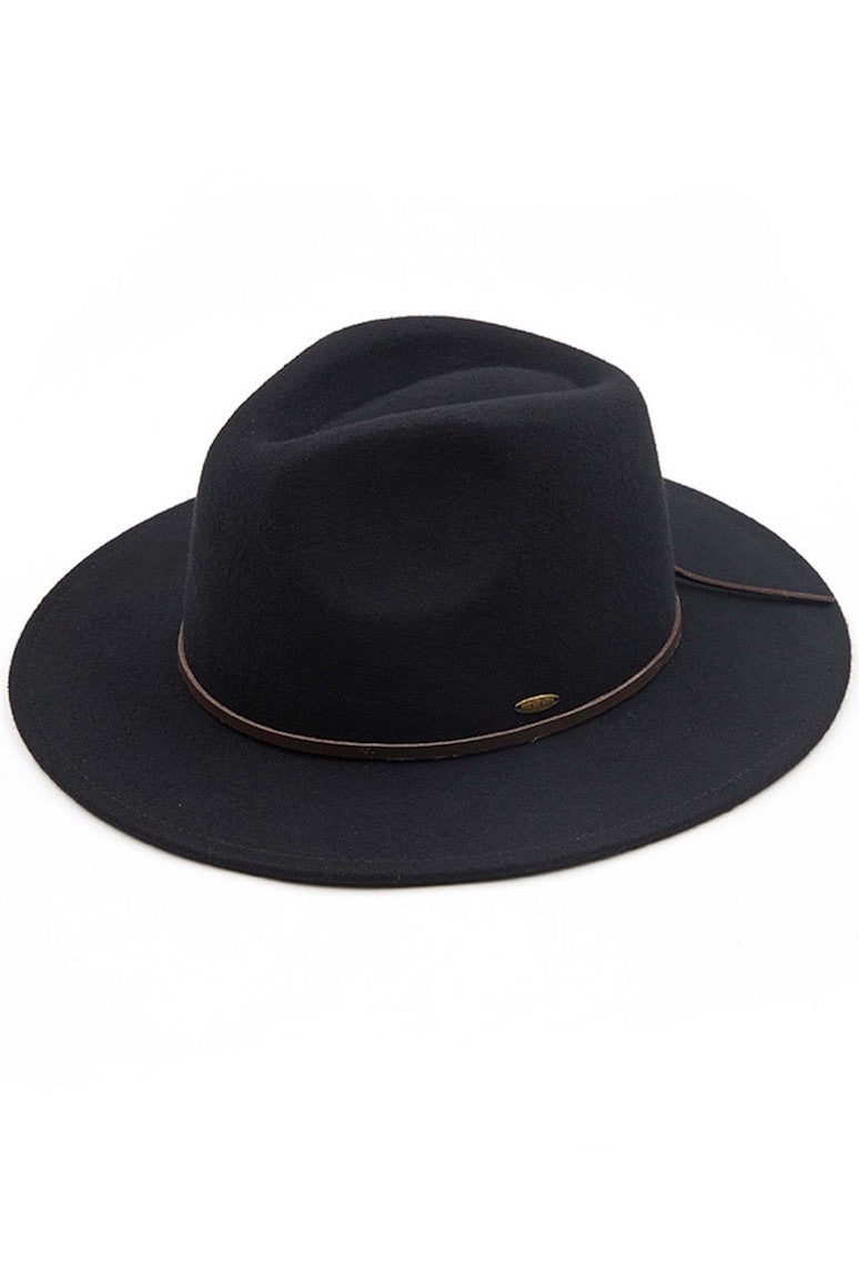 C.C Wool Felt Detailed Panama Hat Leather Bow Trim from Madeline Love