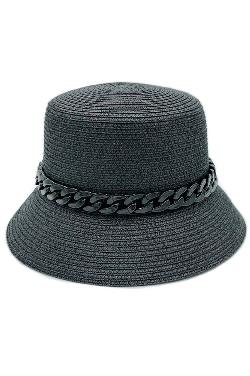 CHAIN BAND STRAW BUCKET HAT from Madeline Love