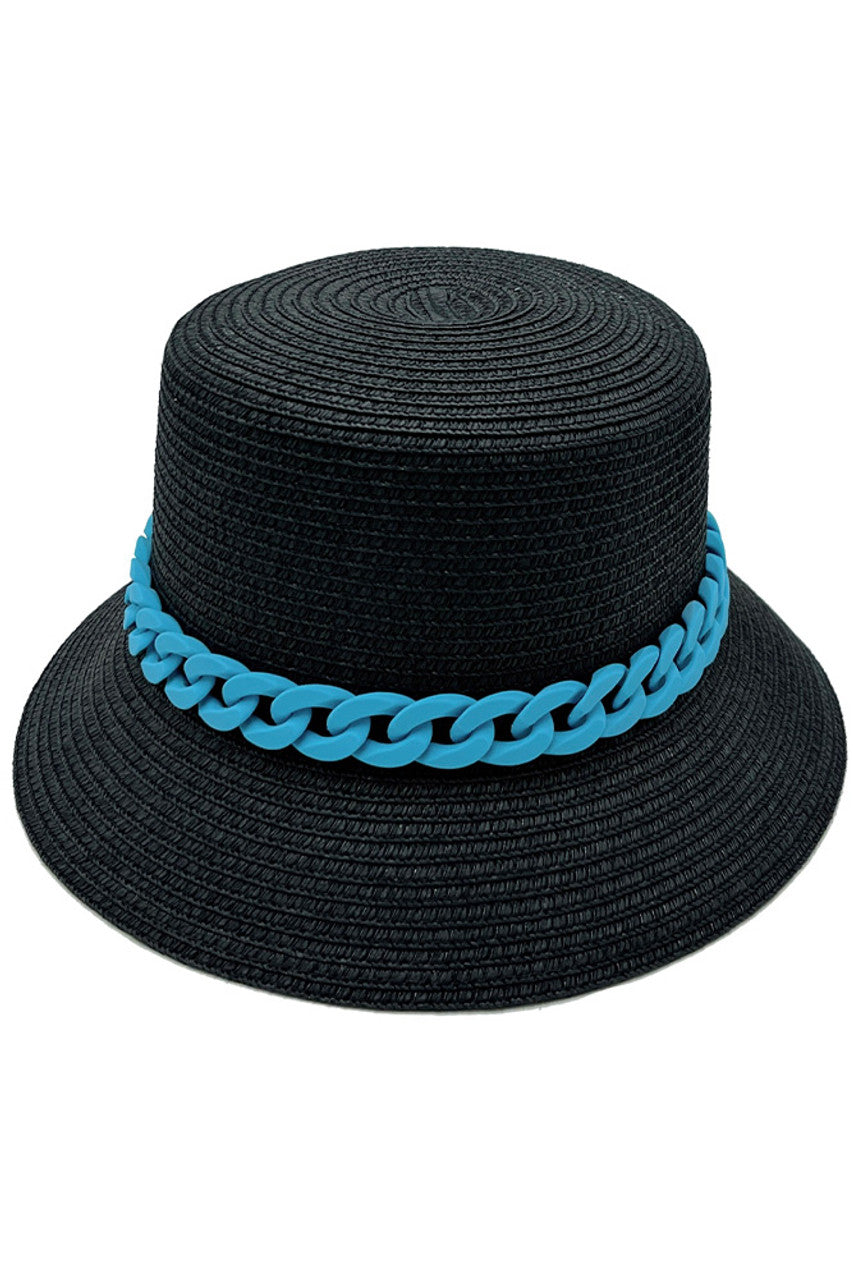 CHAIN BAND STRAW BUCKET HAT from Madeline Love