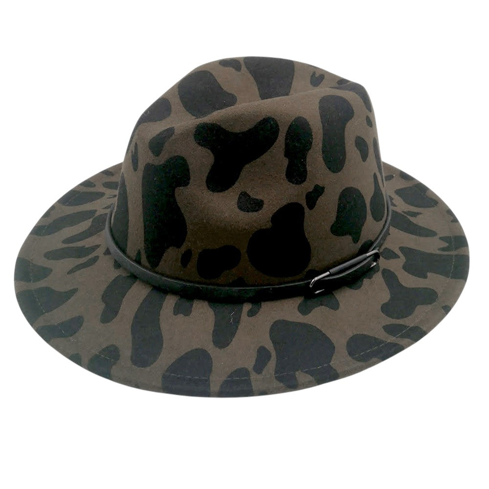 Faux Leather Band Cattle Patterned Panama Hat from Madeline Love