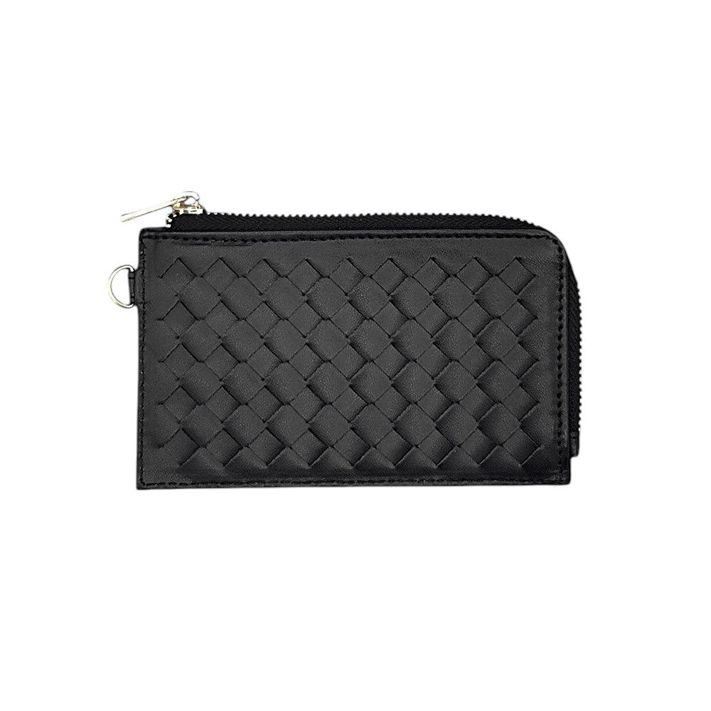 Faux Leather Basket Weave Flat Card Holder Wallet with Wristlet  from Madeline Love