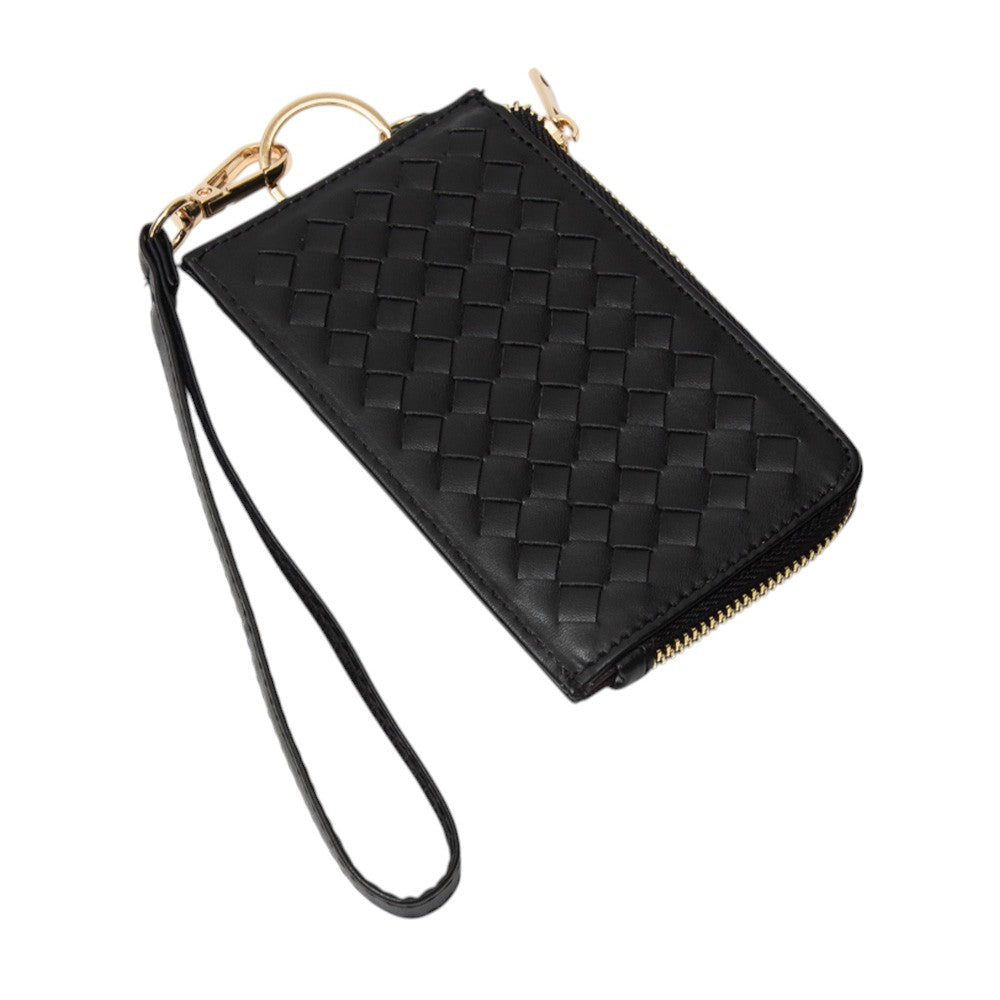 Faux Leather Basket Weave Flat Card Holder Wallet with Wristlet  from Madeline Love