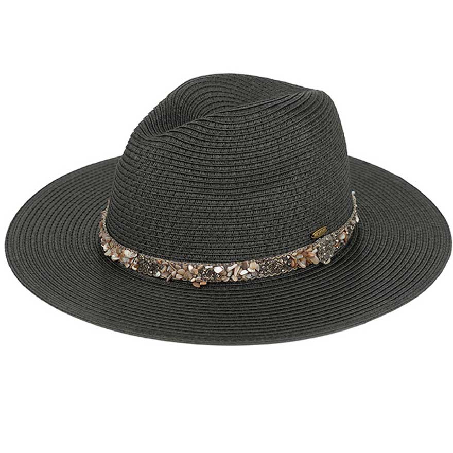 C.C Gem Stone Trim Band Straw Panama Sun Hat from Madeline Love