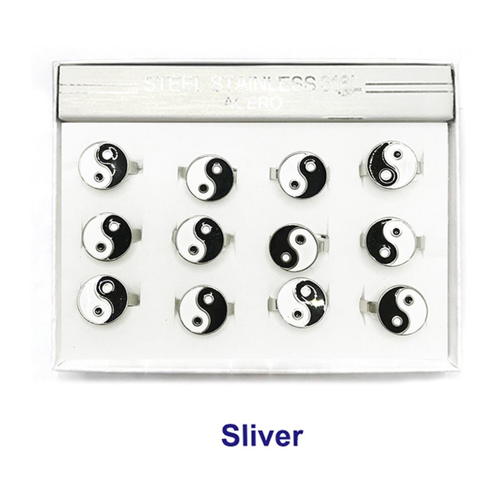 12PCS - Enamel Yin Yang Stainless Steel Rings from Madeline Love