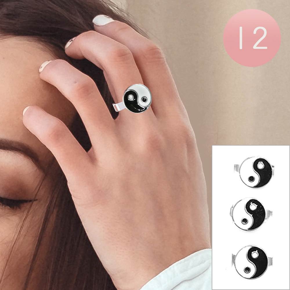 12PCS - Enamel Yin Yang Stainless Steel Rings from Madeline Love