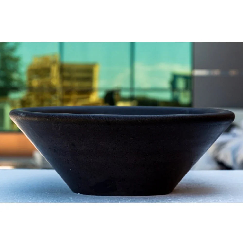 Black Andesite Natural Stone V-Shape Tapered Bathroom Sink Honed-Matte (D)16" (H)6" From Villohome