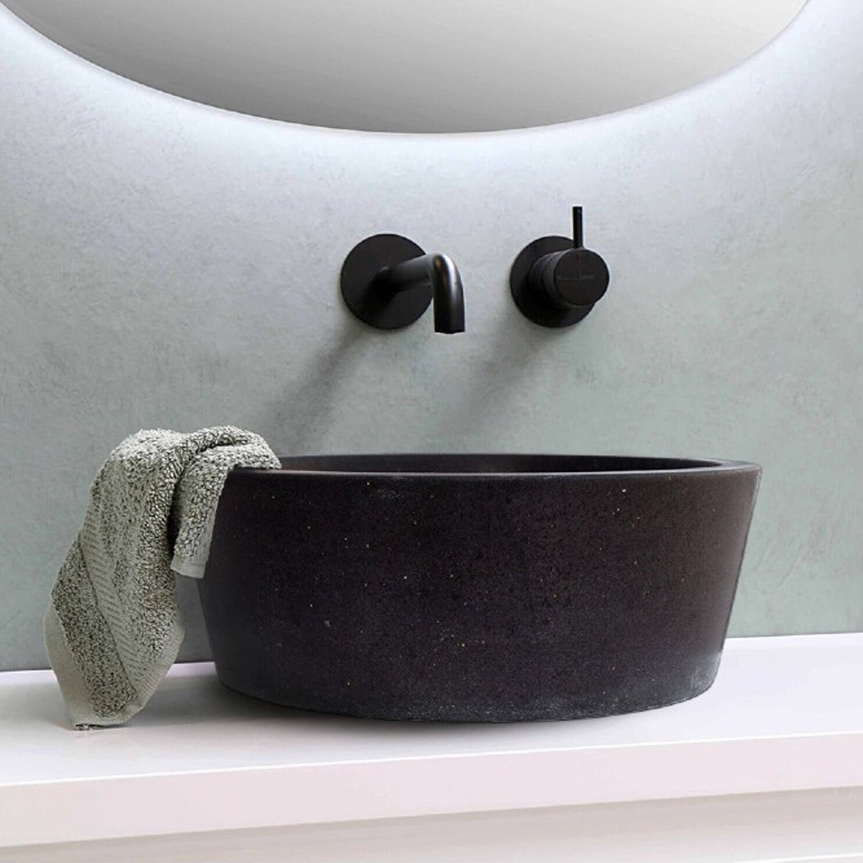Black Andesite Natural Stone Tapered Above Vanity Bathroom Sink Honed/Matte (D)16" (H)6" From Villohome