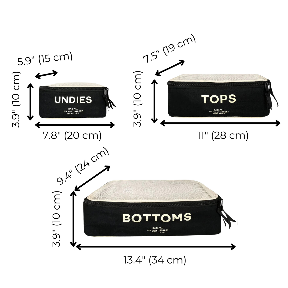 Cotton Packing Cubes, Print, 3-pack Black From Bag-all