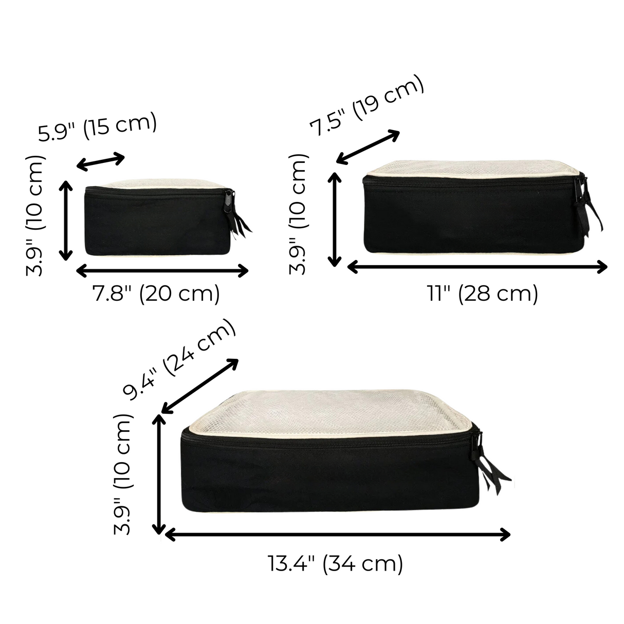 Cotton Packing Cubes, 3-pack Black From Bag-all