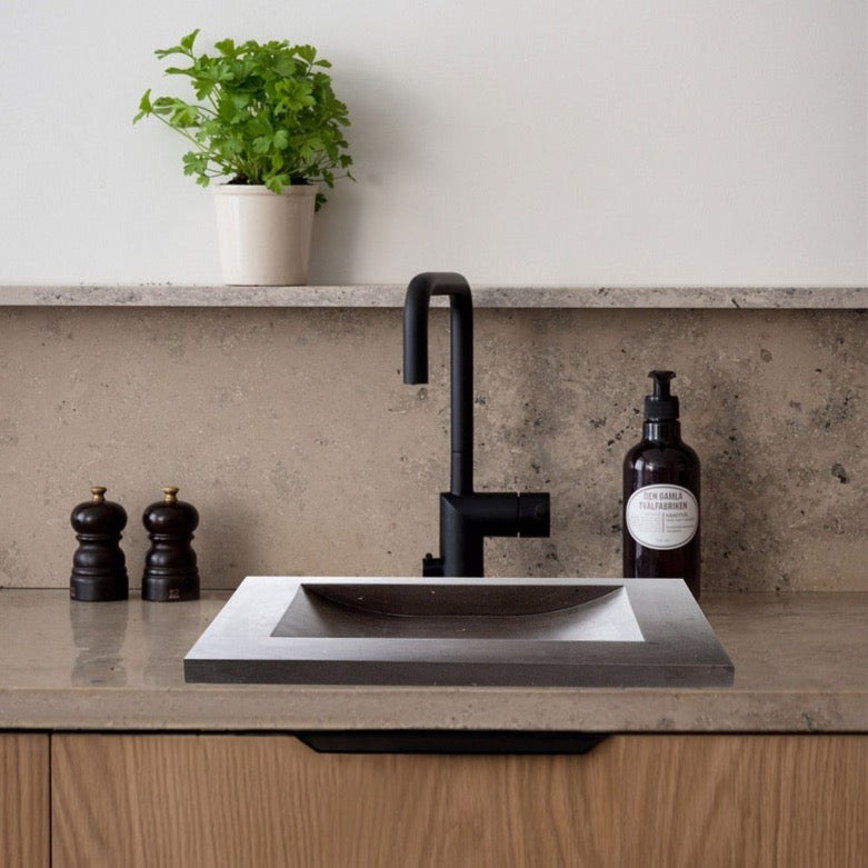 Black Andesite Natural Stone Rectangular Sink Honed/Matte (W)20" (L)33" (H)6" From Villohome