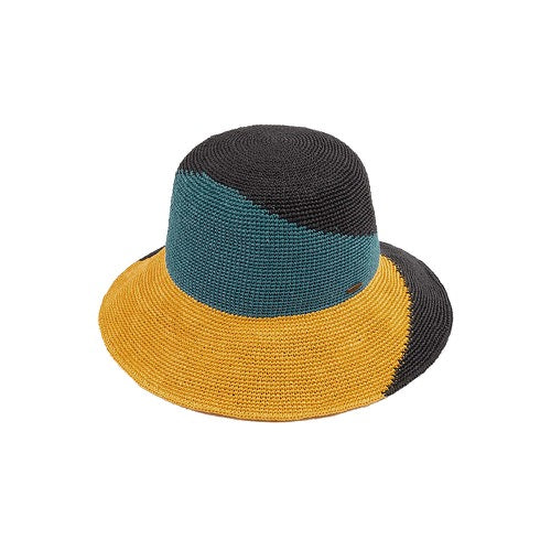 C.C Handmade Paper Crochet Cloche Summer Sun Hat Two-Tone Color Block Paper Hat Crochet Beach Hat from Madeline Love