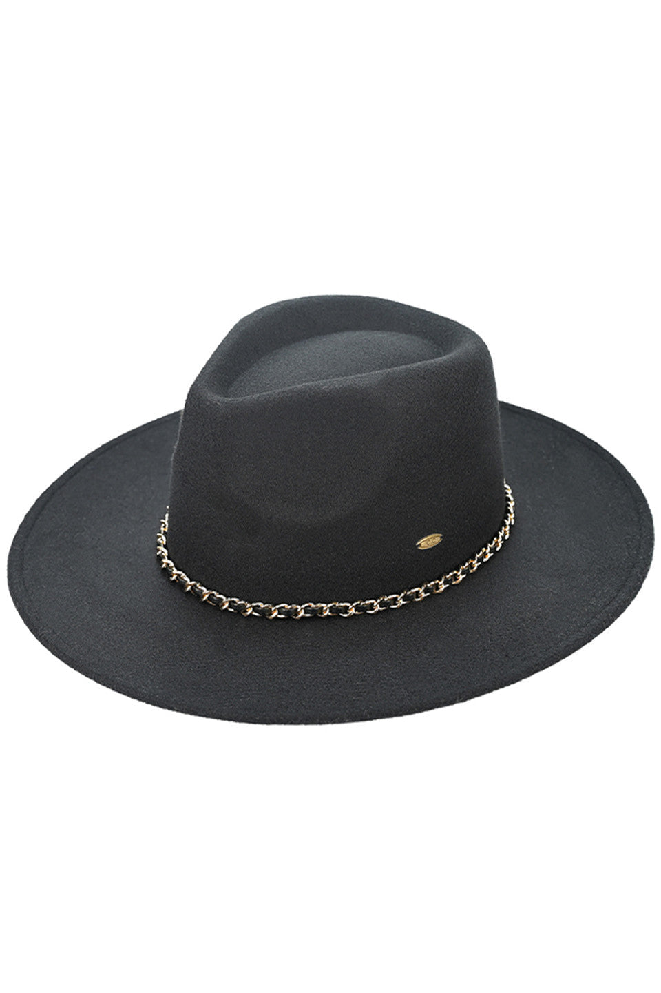 C.C Chain Trim Band Vegan Felt Panama Hat from Madeline Love
