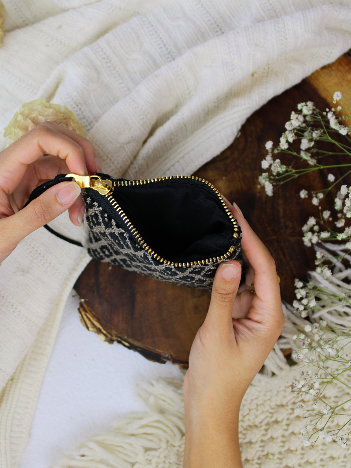 Black Diamond Needlepoint Square Pouch from Ash & Rose