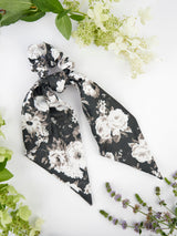 Black Floral Scarf Scrunchie from Ash & Rose