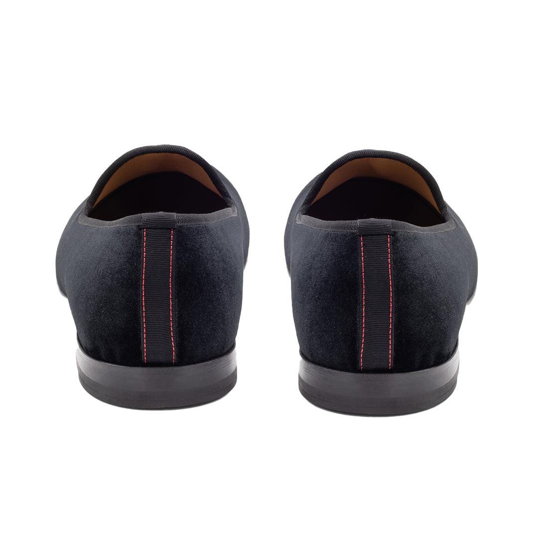 Men's Black Velvet Slipper II With Black Grosgrain Stripe from Del Toro Shoes