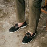 Men's Black Textured Suede Barca Yacht Loafer From Del Toro Shoes