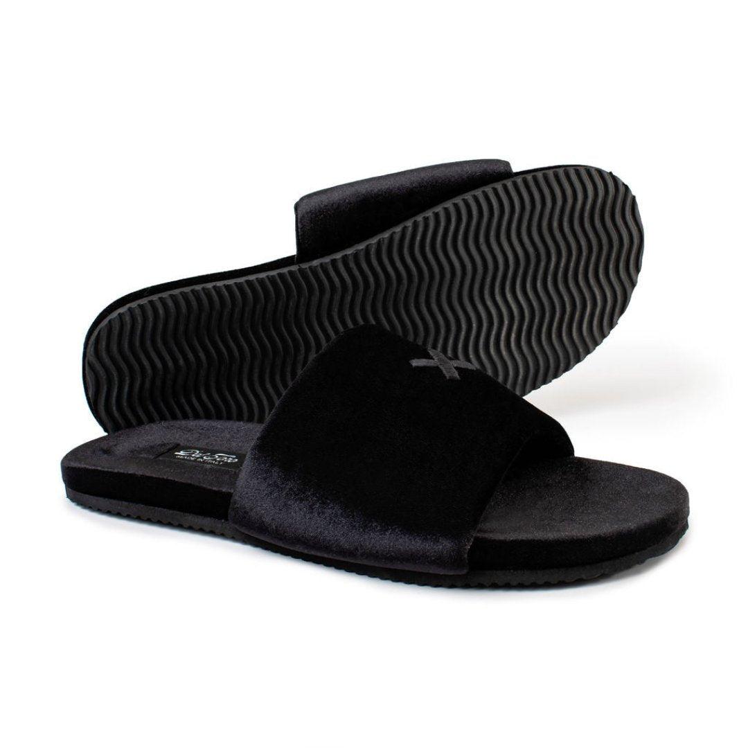 Men's Black Velvet House Slide from Del Toro Shoes