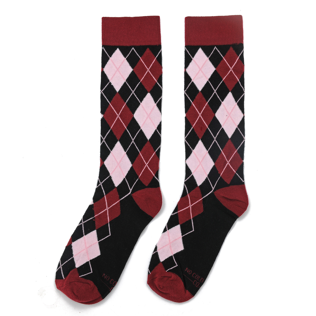 Black, Burgundy and Blush Argyle Socks from No Cold Feet