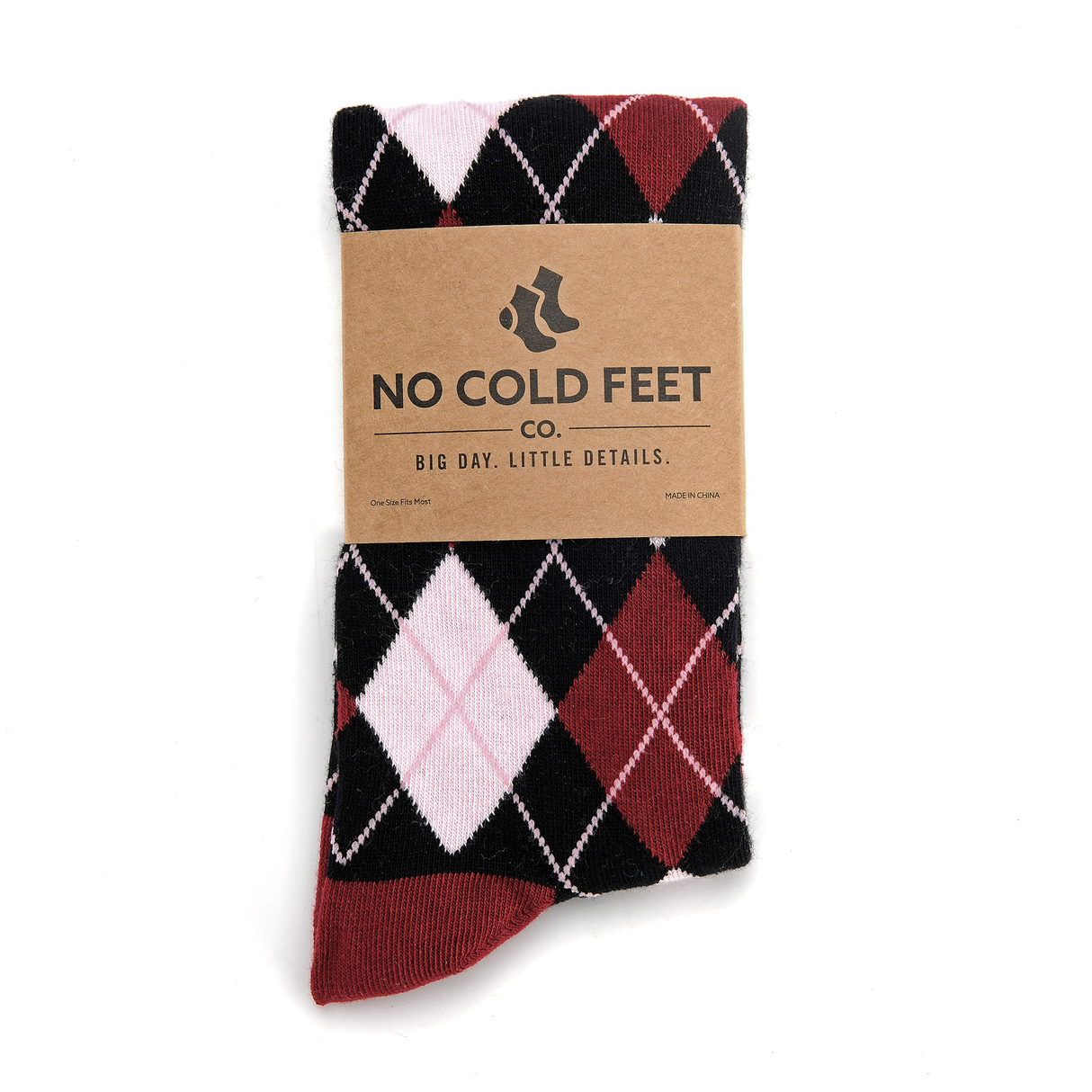 Black, Burgundy and Blush Argyle Socks from No Cold Feet